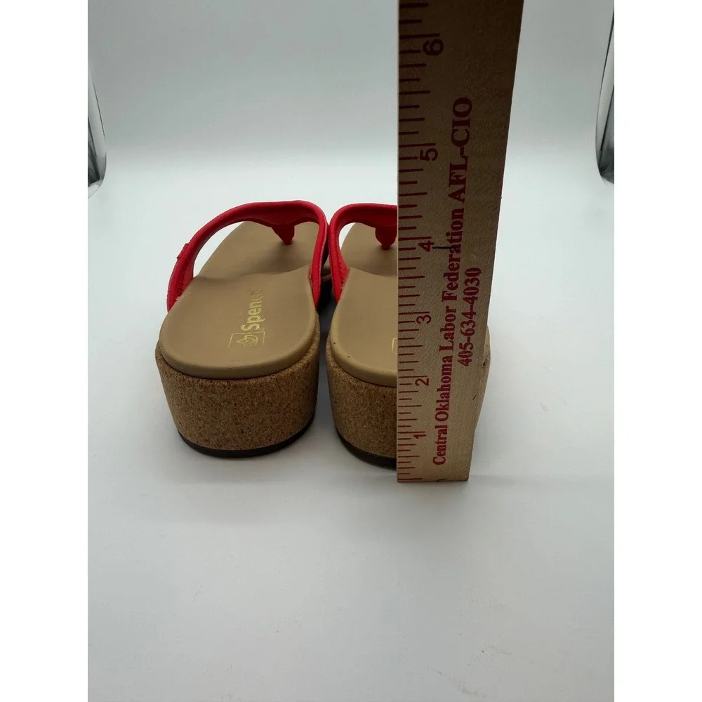 Spenco Womens Red Orthotic Platform Flip Flop Cork Wedge Thong Shoes 5.5B